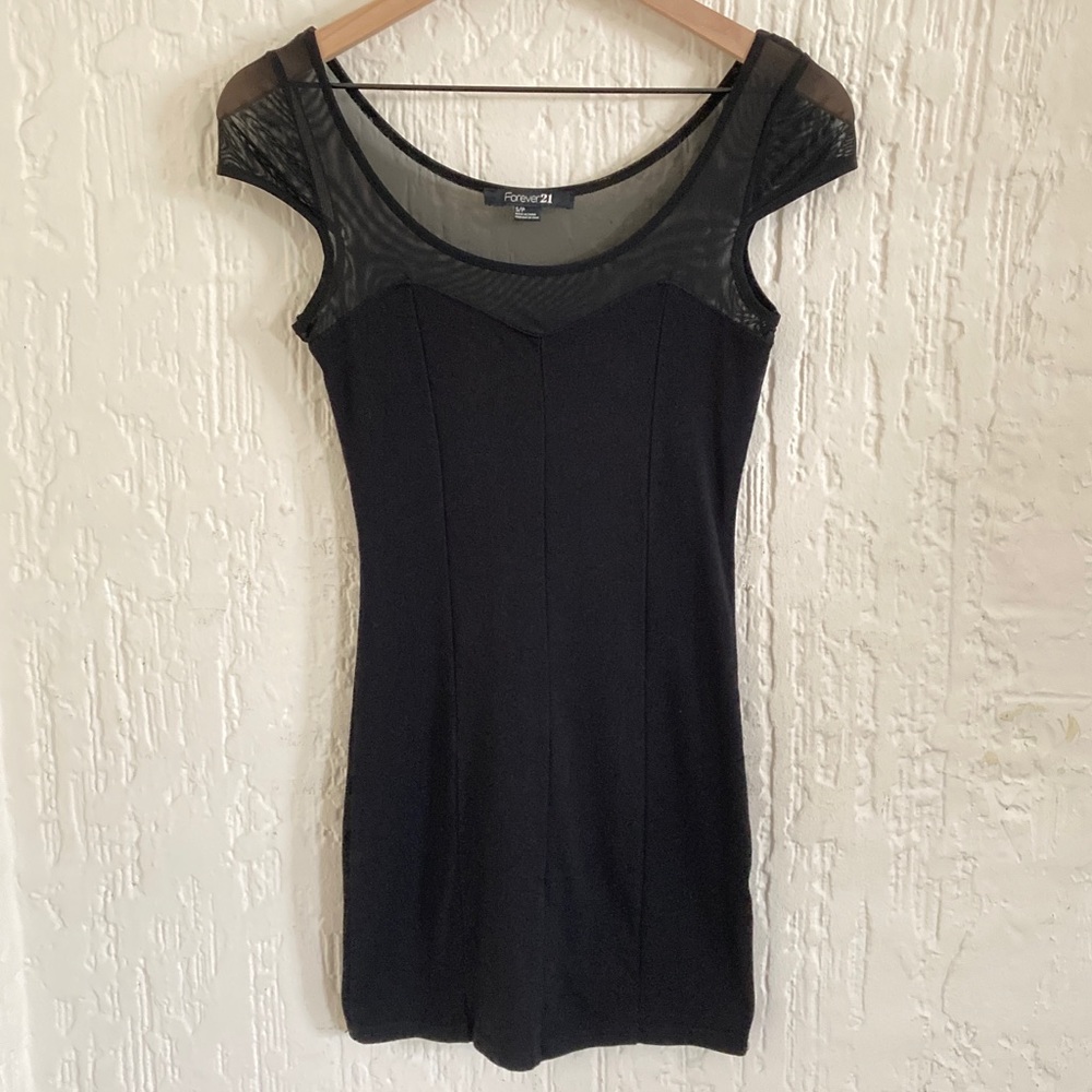 Forever 21 Black Mesh Body Con Short Sleeve Dress Size Small